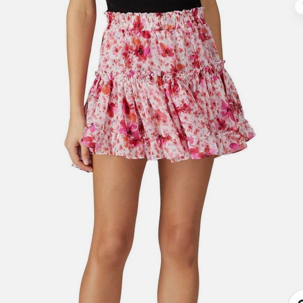 MISA Los Angeles Pink and Red Floral Mini Skirt